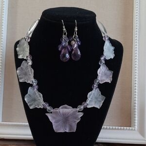 Floral Purple Necklace and Earring Set